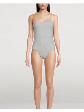 Good American Sparkle One Shoulder One-Piece Swimsuit Silver Size 3 / L NWT